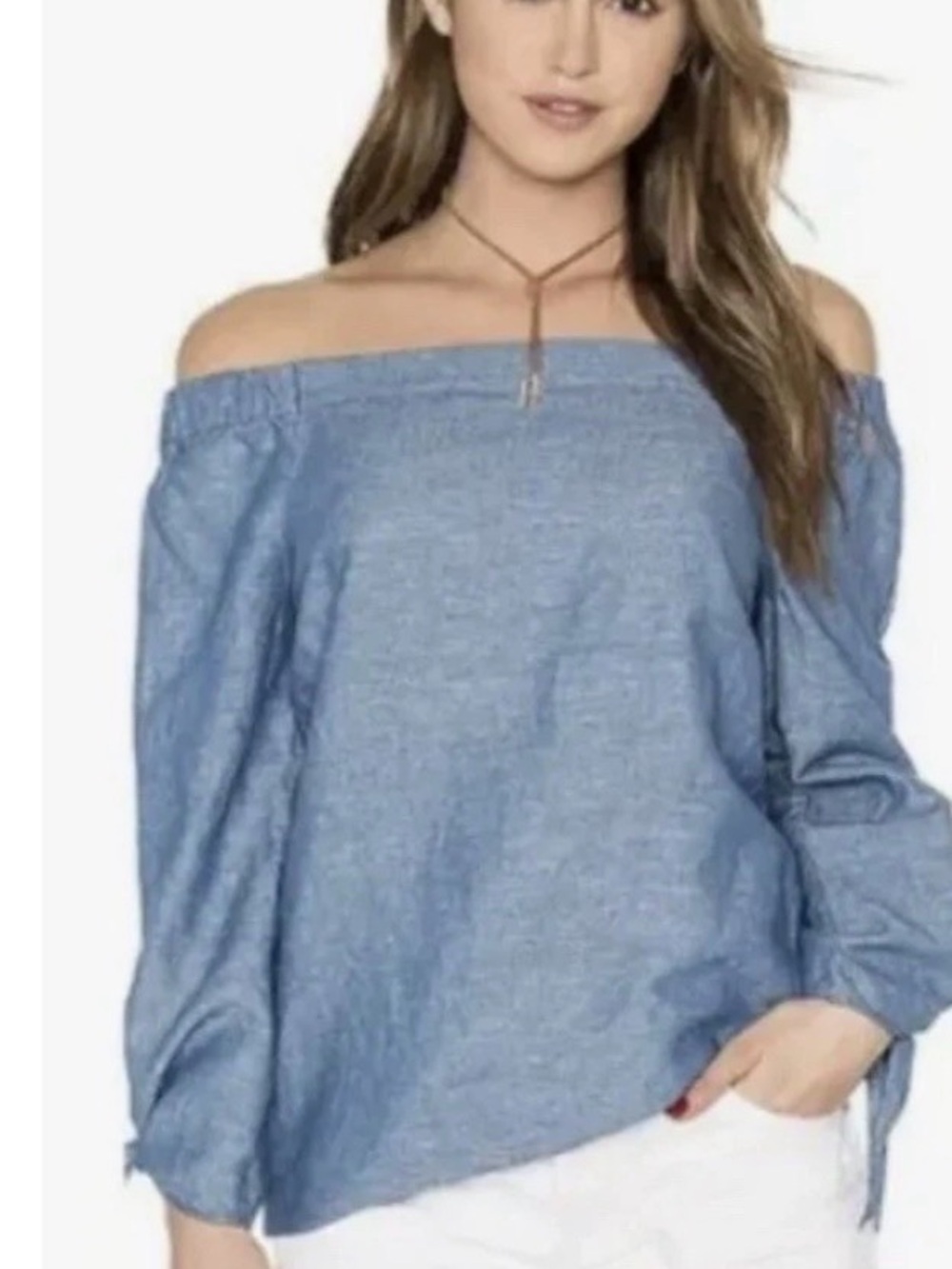 Free People Off-Shoulder Chambray Tunic - Light Blue